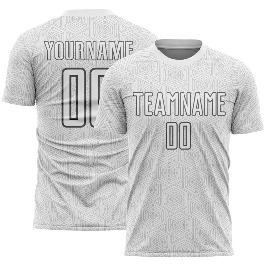 Custom White Steel Uniform Shape Geometric Sublimation Gray Jersey Sports Soccer