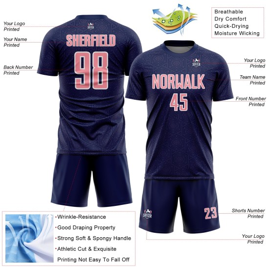 Sports Pink-White Geometric Soccer Sublimation Jersey Custom Medium Uniform Navy Shape