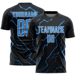 Sublimation Powder Custom Soccer Uniform Sports Lightning Blue-White Jersey Black