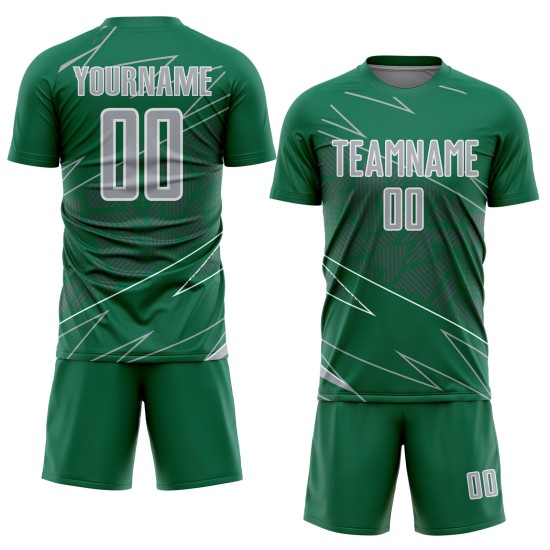 Custom Uniform Jersey Sports Sublimation Soccer Kelly Lines Gray-White Green