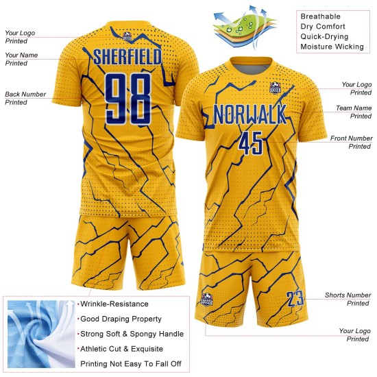 Jersey Lightning Royal-White Uniform Custom Sublimation Soccer Sports Gold
