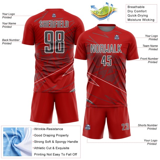 Red Jersey Steel Uniform Sports Sublimation Custom Soccer Lines Gray-White