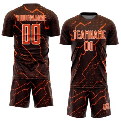 Soccer Brown Sublimation Lightning Jersey Custom Orange-White Uniform Sports